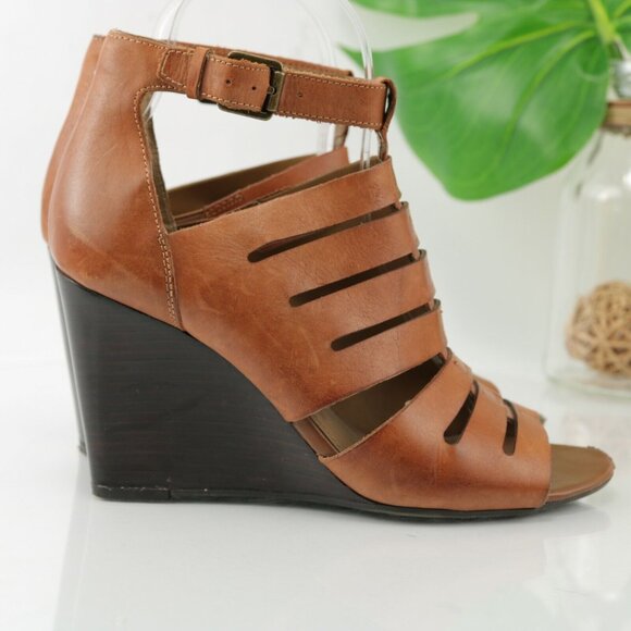 Franco Sarto Womens Faryn Sandal Size 7 Whiskey Brown Leather Wedge Gladiator - Picture 5 of 12